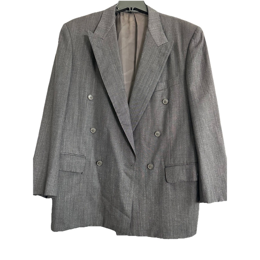 Vintage Ermenegildo Zegna Blazer Mens 42 Gray Double Breasted Peak Lapel Jacket